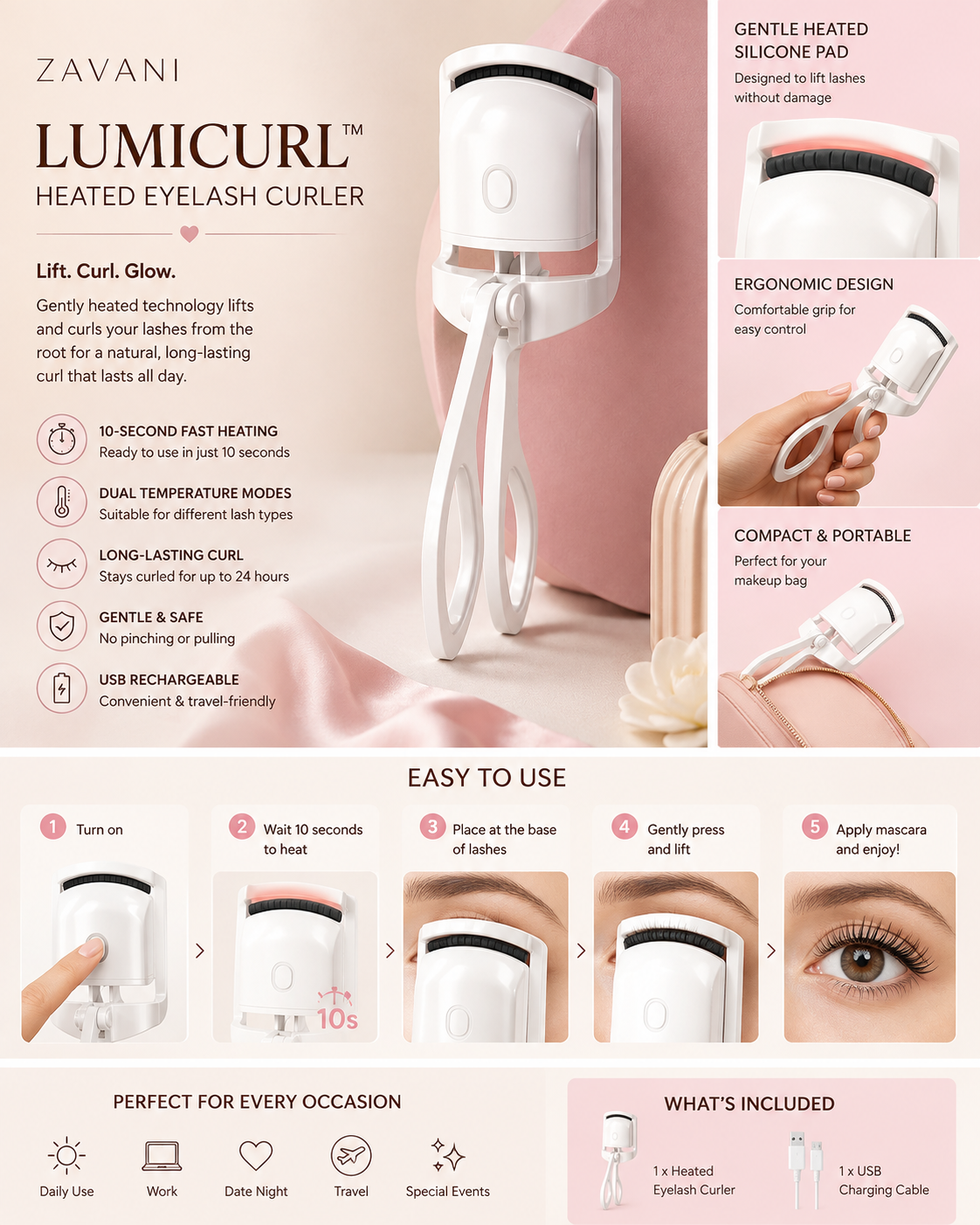 ZAVANI LumiCurl™ Heated Eyelash Curler