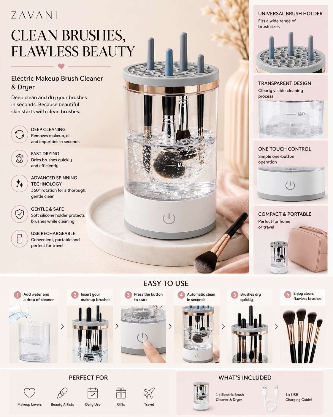 ZAVANI PureSpin™ Electric Makeup Brush Cleaner