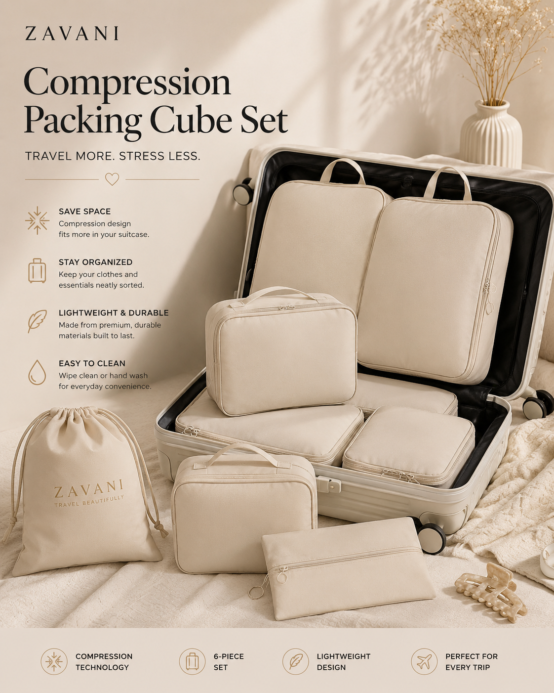 ZAVANI Compression Travel Cube Set