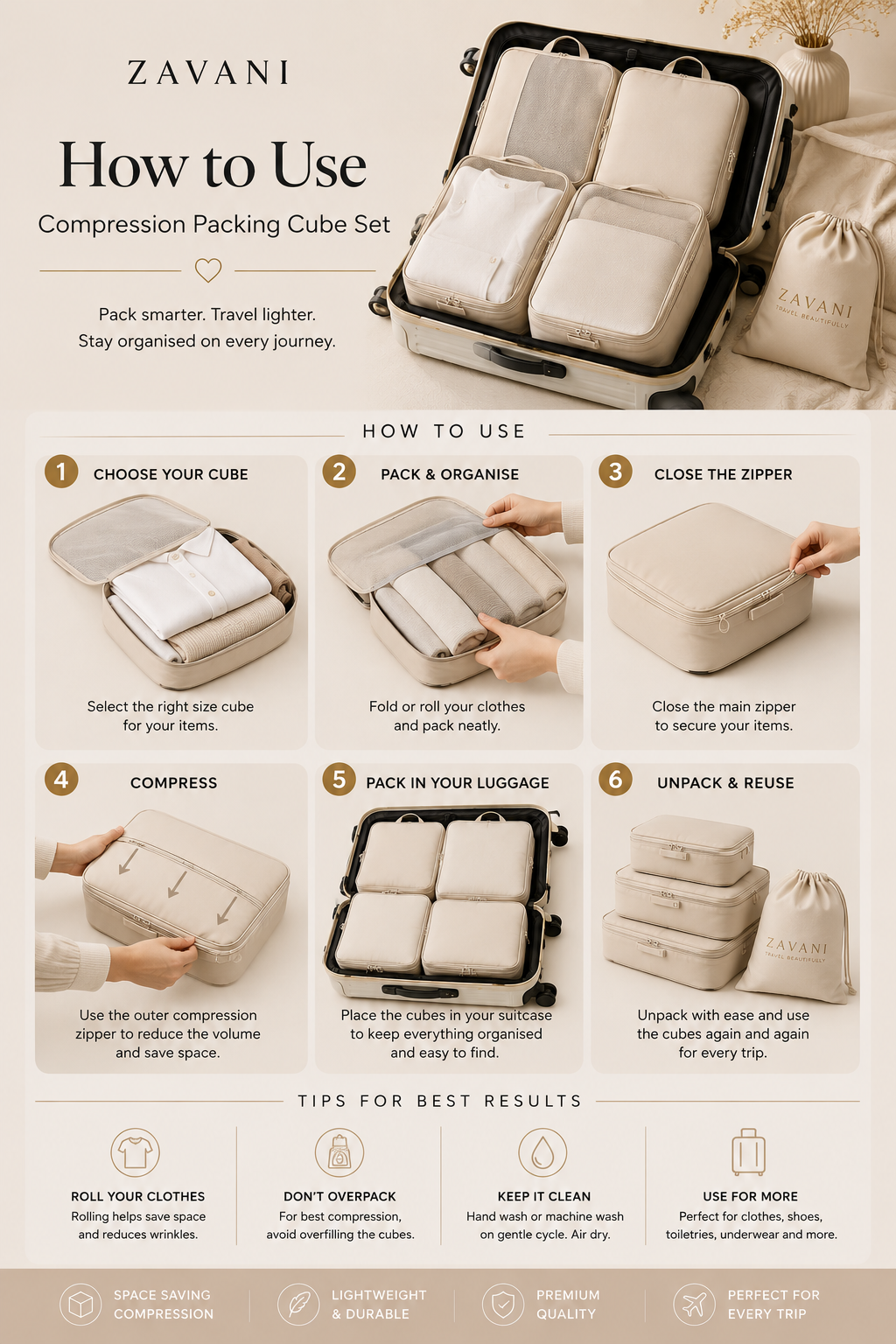 ZAVANI Compression Travel Cube Set